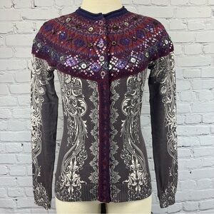 Lark Rising Merino Wool Blend Embellished Cardigan Sweater Sz XS